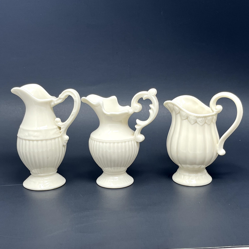 SET OF 3 I. GODINGER IVORY COLORED PORCELAIN MINI PITCHERS